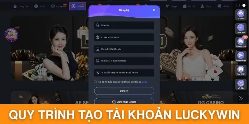Quy trình tạo tài khoản trên website nhà cái Luckywin